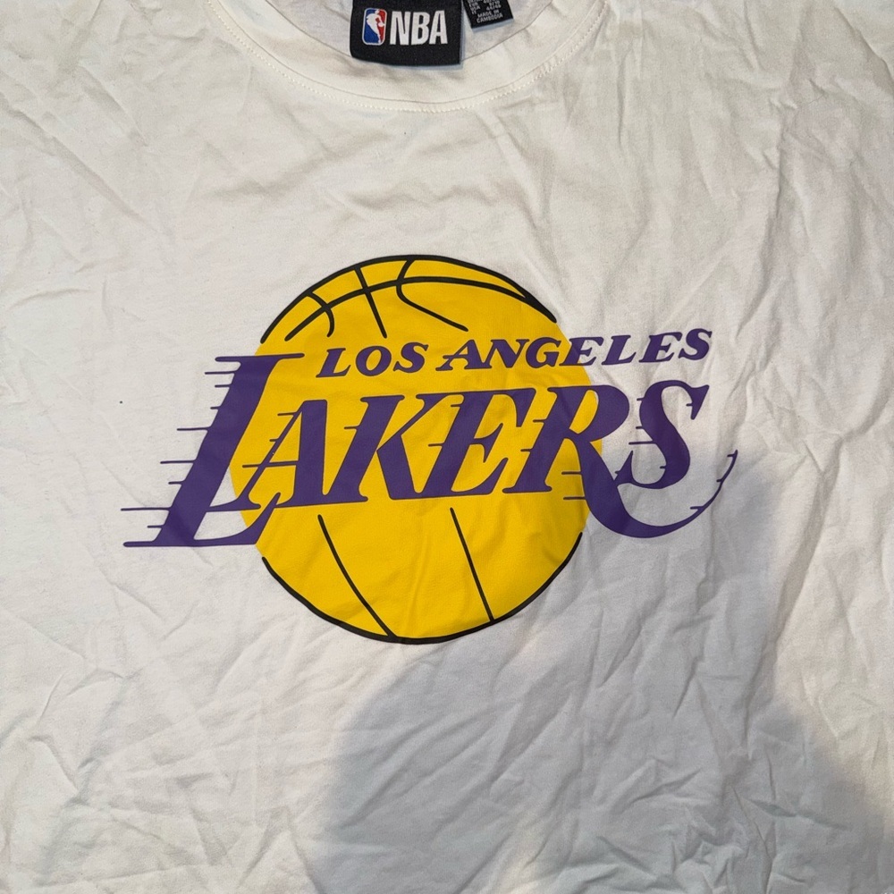 NBA Los Angeles Lakers Cropped t shirt medium cream size M - Picture 2 of 5